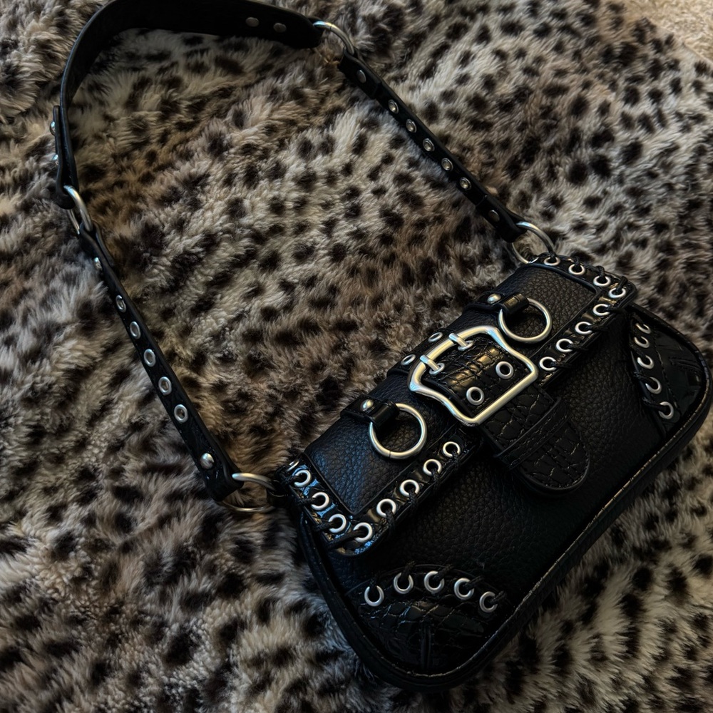Black Studded Leather Shoulder Bag